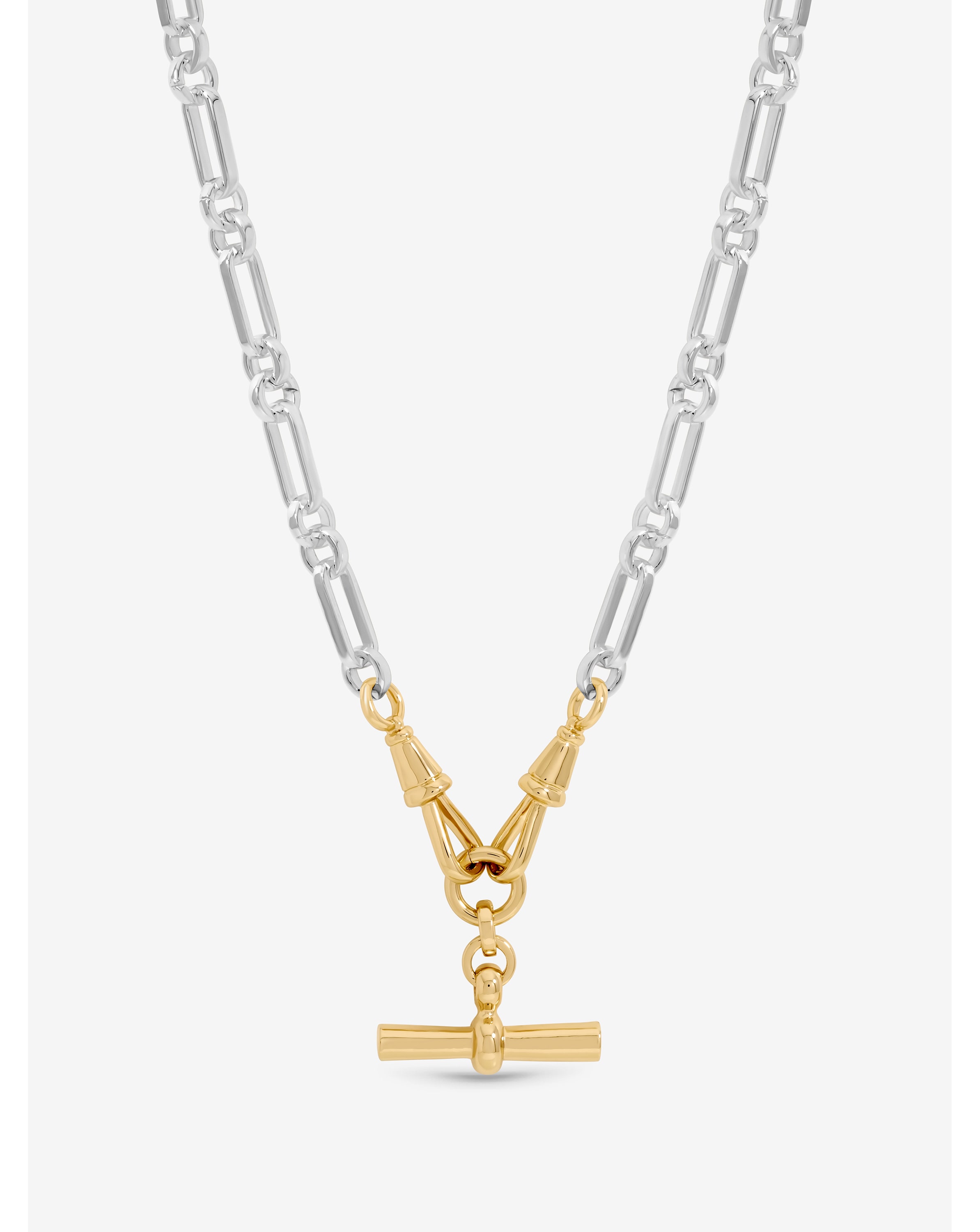 Two Tone T-Bar Necklace - Gift Pouch