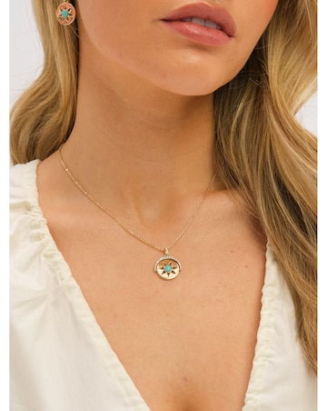 Inicio Gold Plated and Turquoise Celestial Spinner Pendant - Gift Pouch