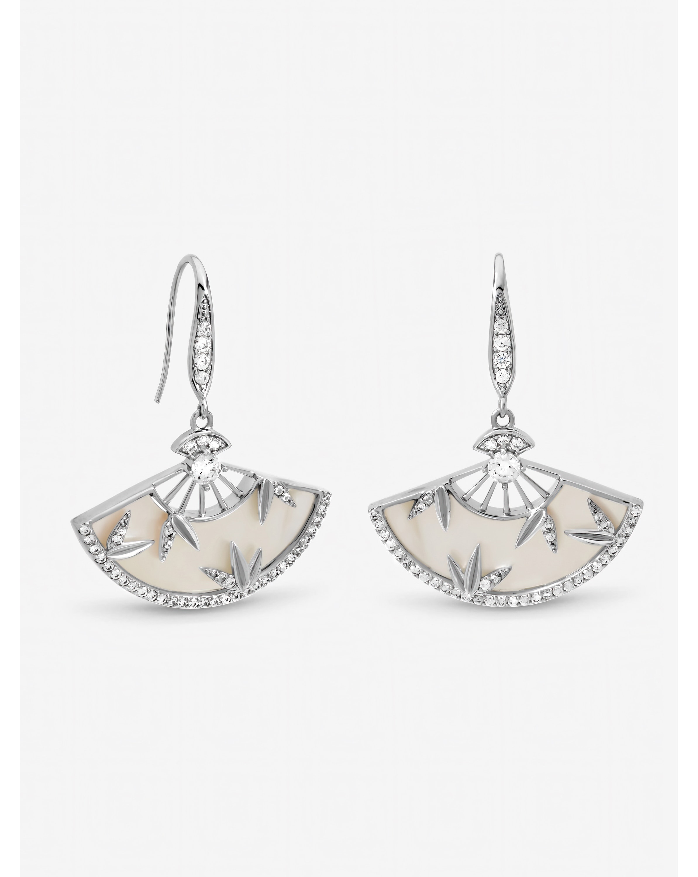 Rhodium Plated Fan Earrings