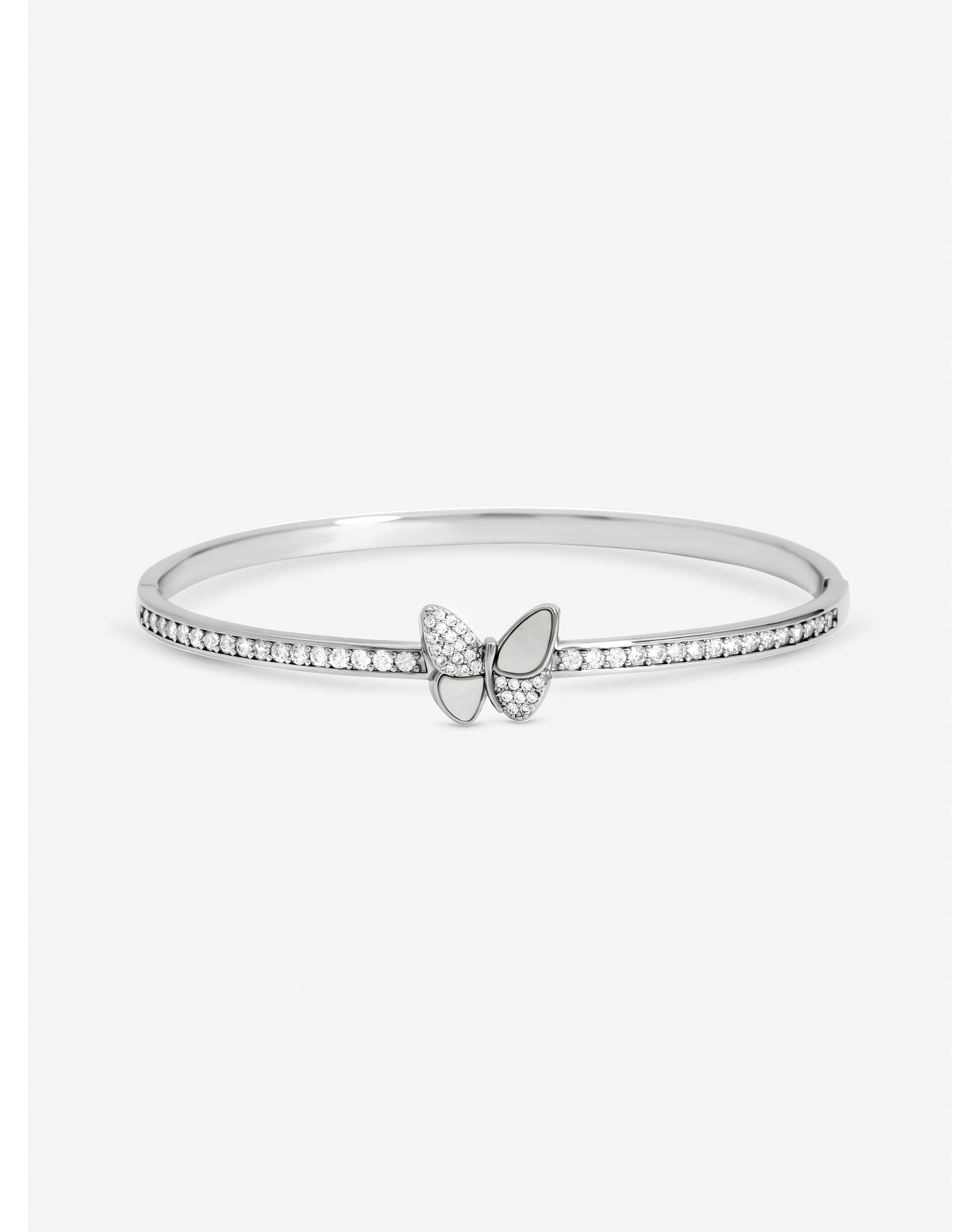 Rhodium Plated Pave Butterfly Bangle