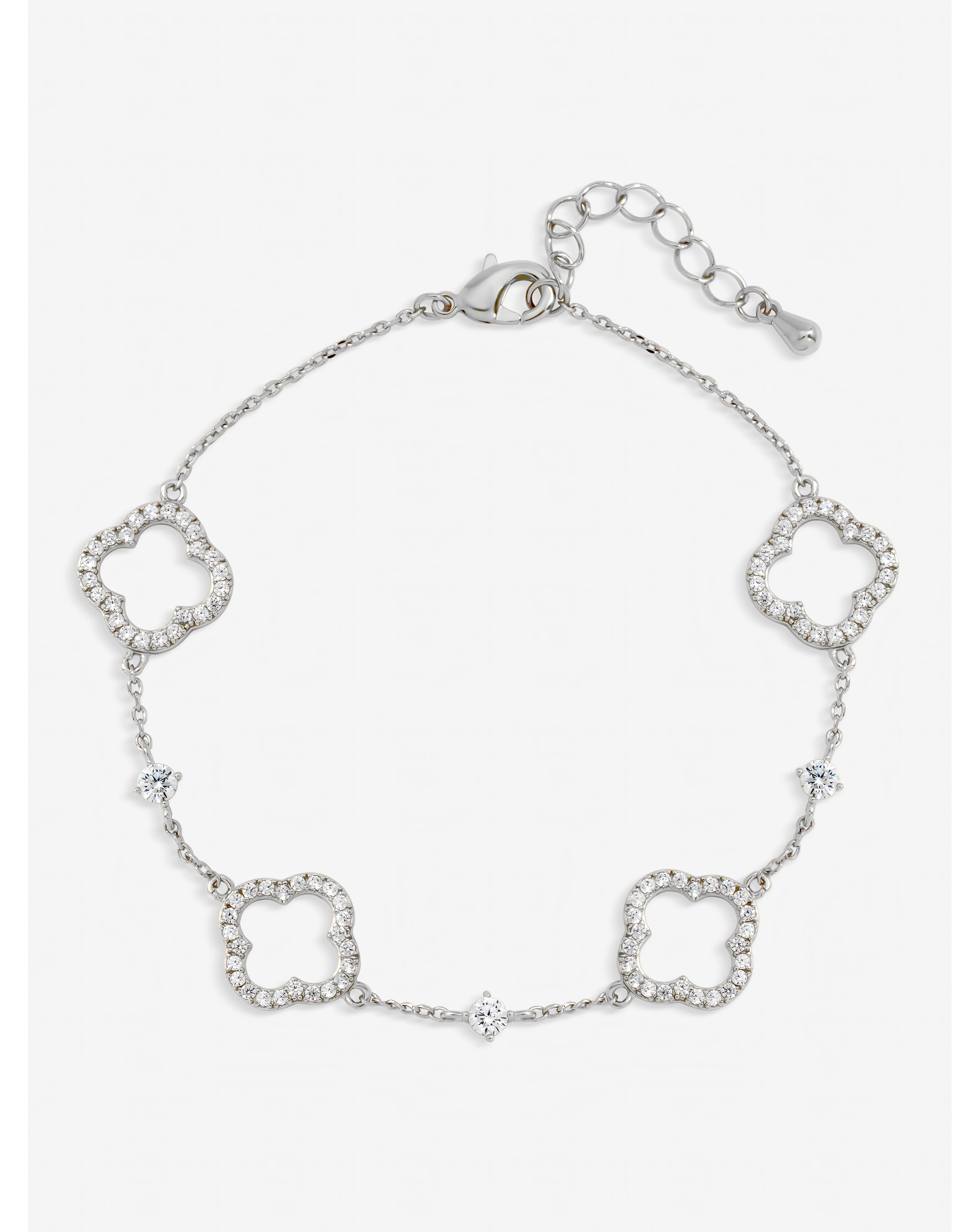 Silver Plated Pave Open Clover Bracelet