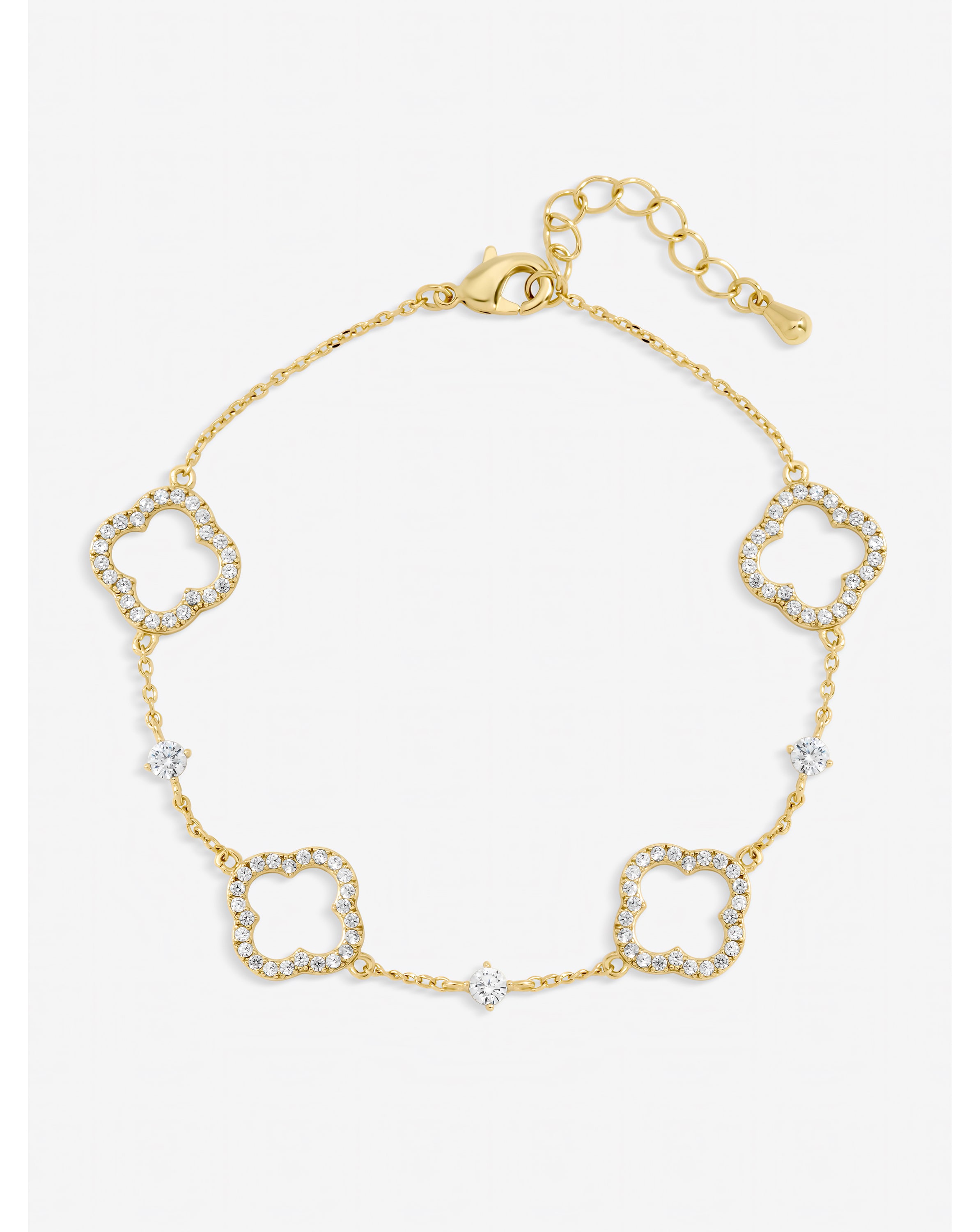 Gold Plated Crystal Open Clover Bracelet