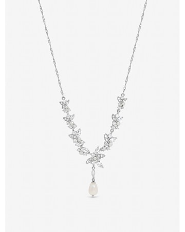 Jon Richard Rhodium Plated Crystal and Freshwater Pearl Y-Drop Necklace