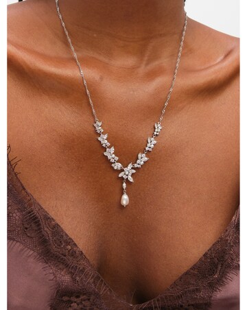 Jon Richard Rhodium Plated Crystal and Freshwater Pearl Y-Drop Necklace