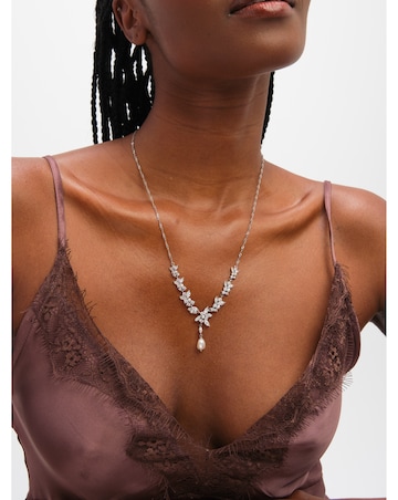 Jon Richard Rhodium Plated Crystal and Freshwater Pearl Y-Drop Necklace
