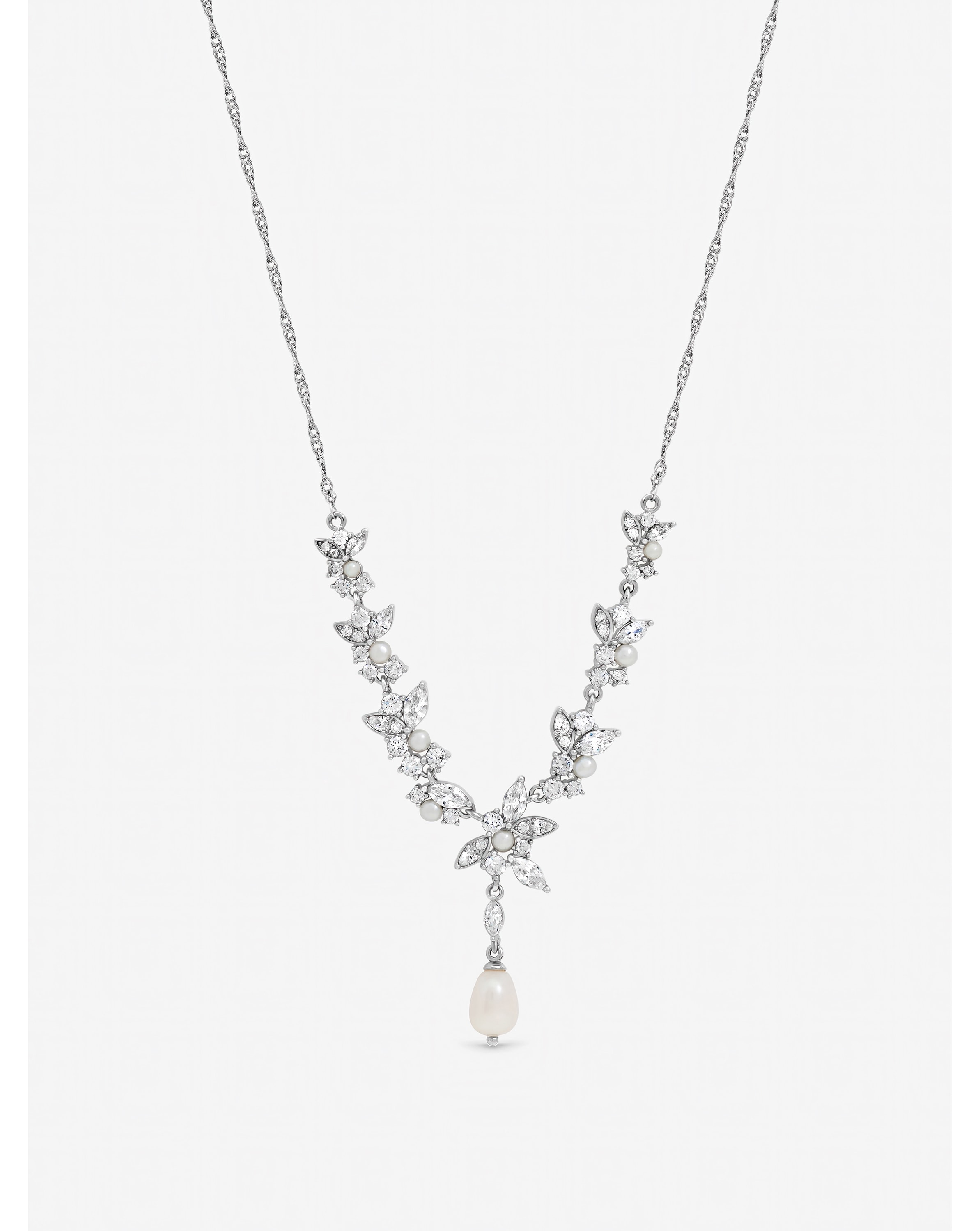 Rhodium Freshweater Pearl Necklace