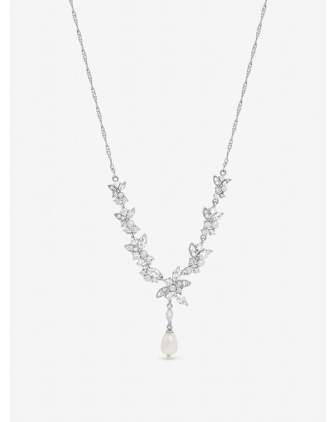 Jon Richard Rhodium Plated Crystal and Freshweater Pearl Y-Drop Necklace