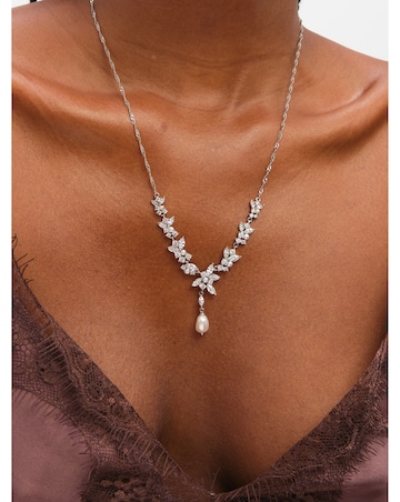 Jon Richard Rhodium Plated Crystal and Freshweater Pearl Y-Drop Necklace