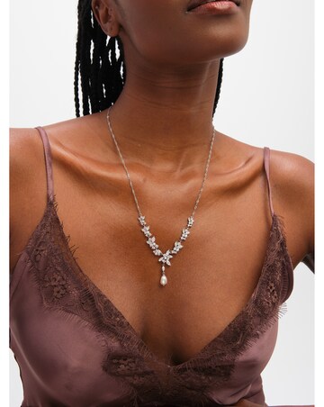 Jon Richard Rhodium Plated Crystal and Freshweater Pearl Y-Drop Necklace