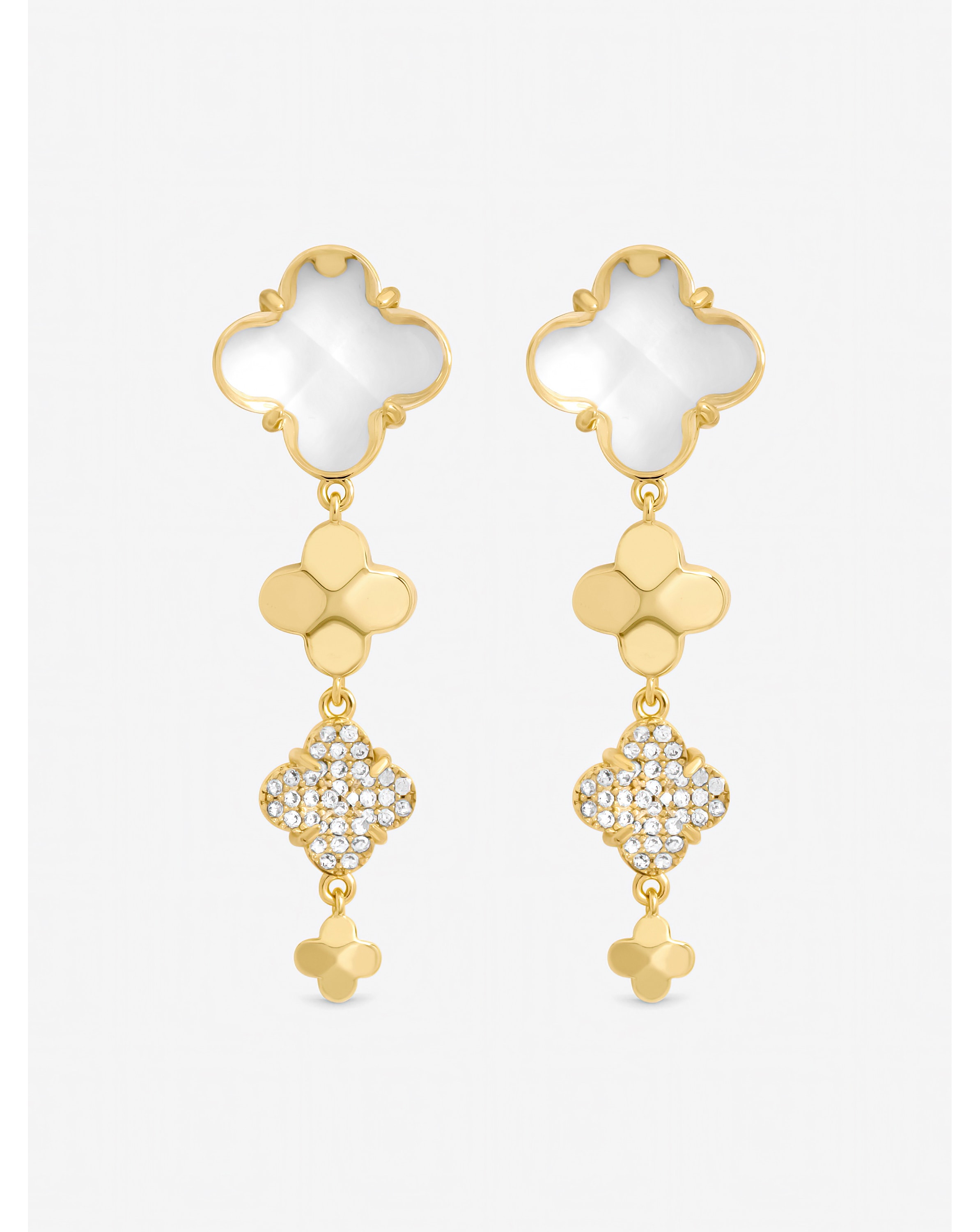 Gold Polished Crystal Clover Earrings
