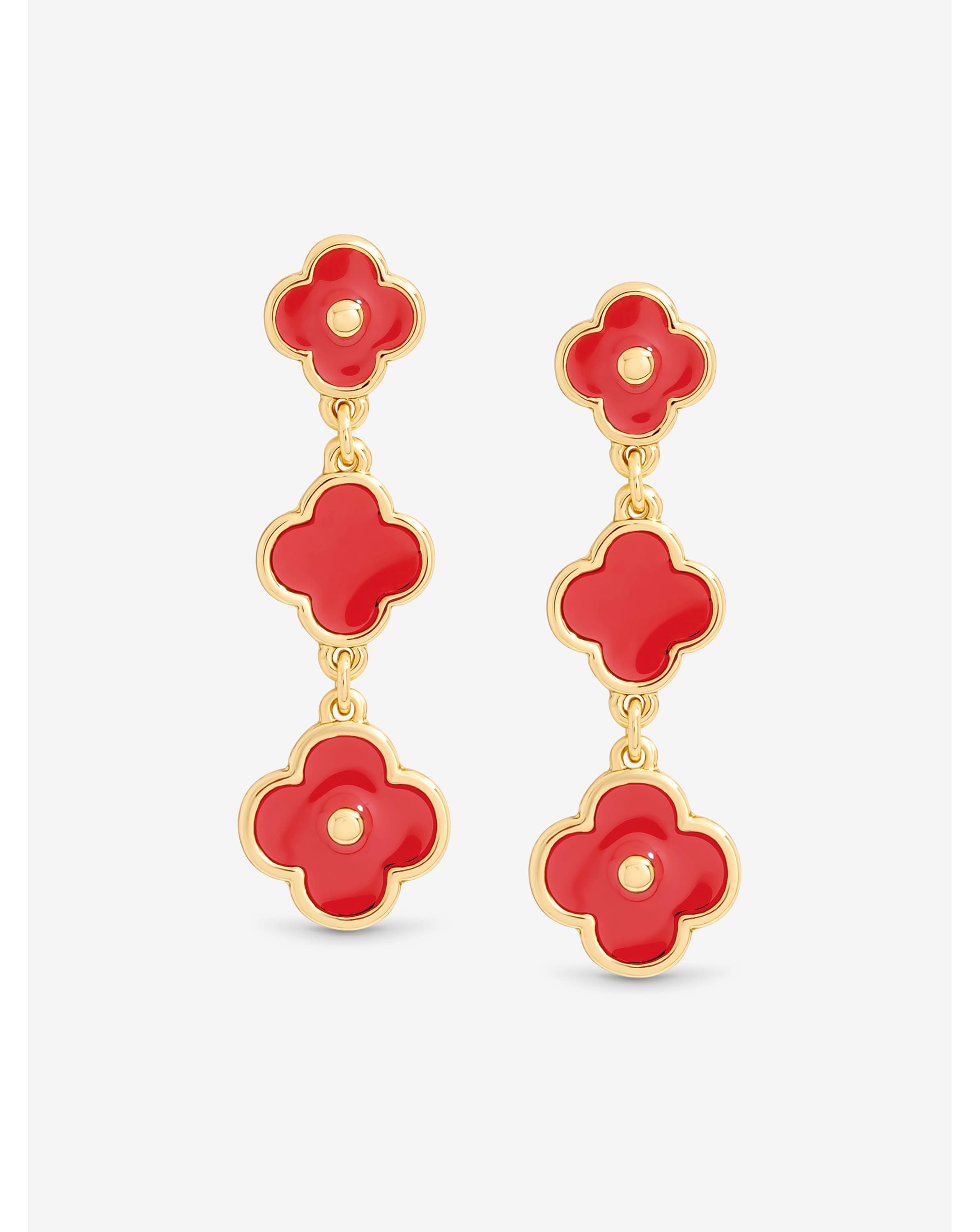 Gold Plated Coral Clover Drop Earrings