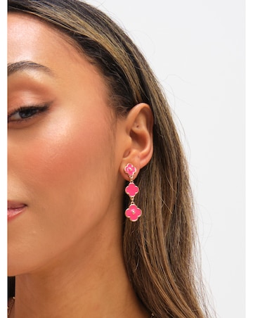 Mood Gold Plated and Coral Clover Drop Earrings
