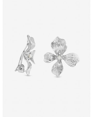Jon Richard Silver Plated and Pearl Statement Flower Clip Earrings