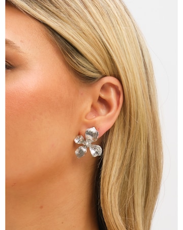 Jon Richard Silver Plated and Pearl Statement Flower Clip Earrings