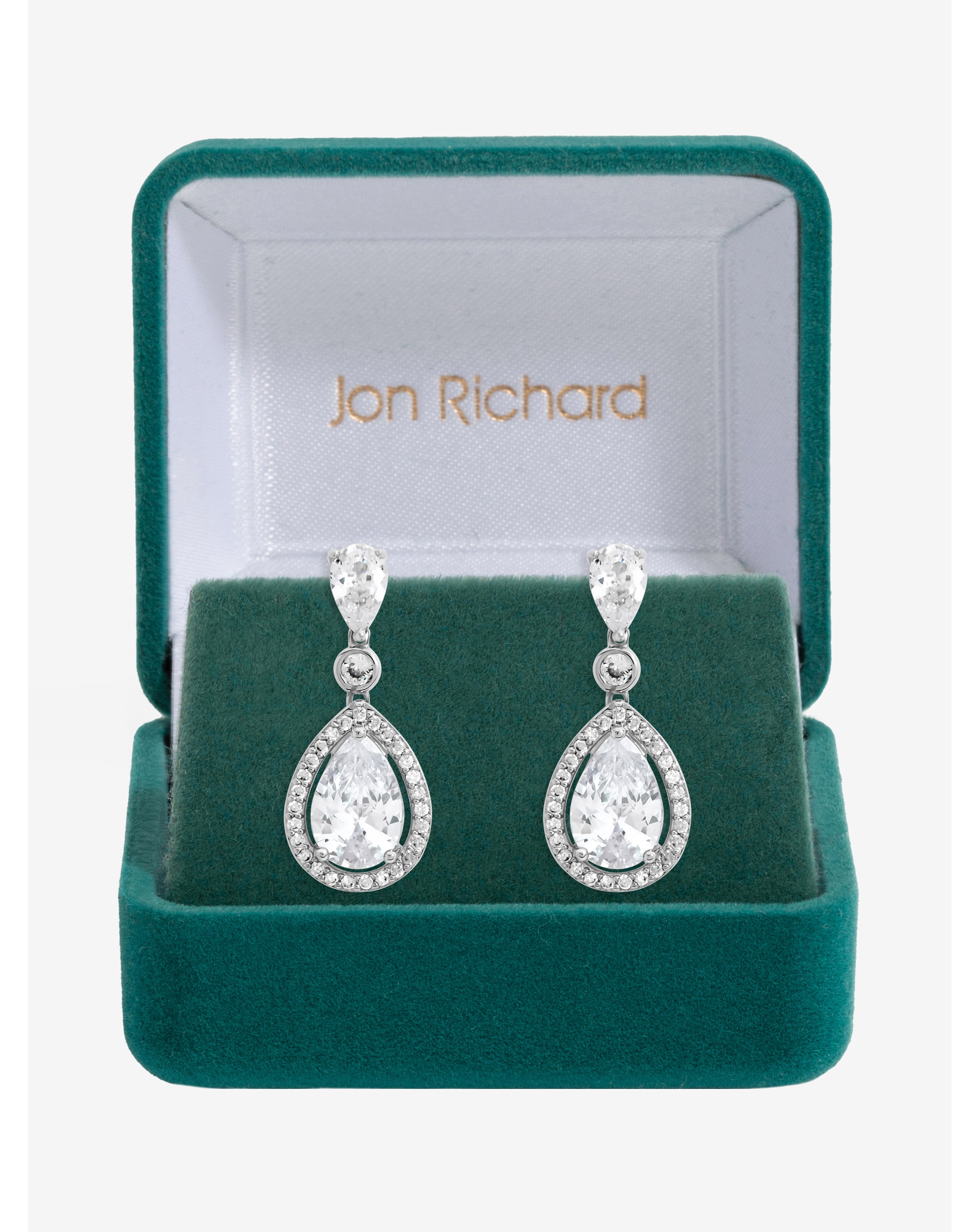 Rhodium Plated CZ Pear Drop Earrings