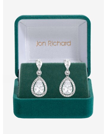 Jon Richard Rhodium Plated Cubic Zirconia Pear Drop Earrings