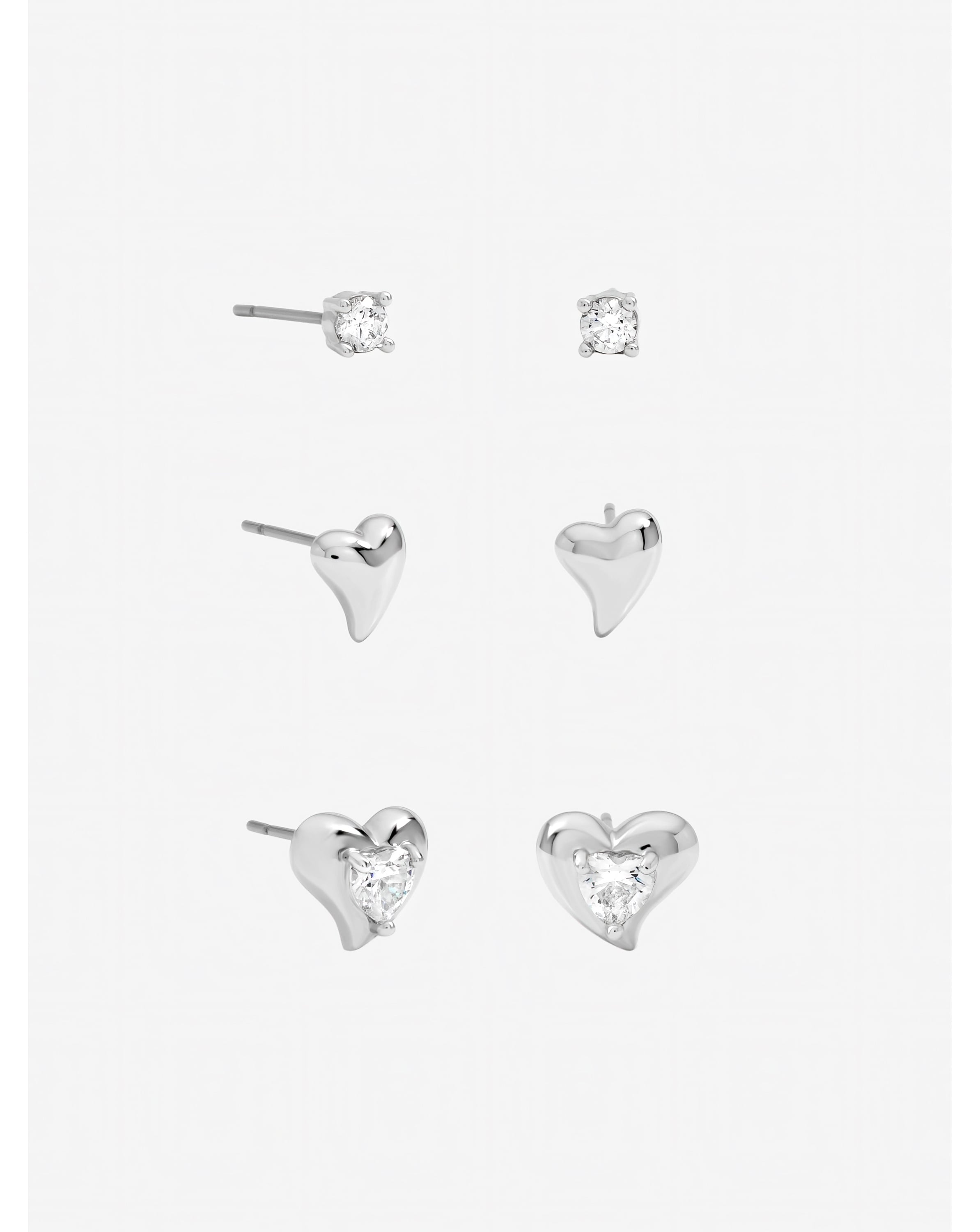 Rhodium CZ Heart Earrings - Multipack