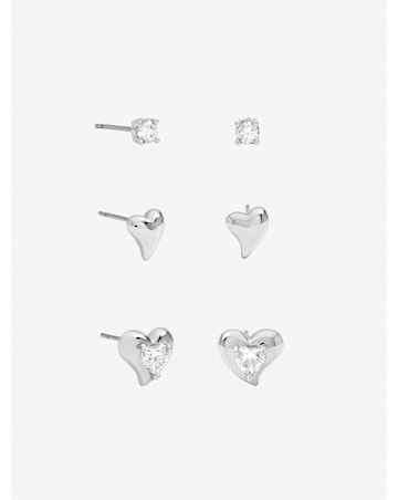 Jon Richard Rhodium Plated and Cubic Zirconia Heart Earrings - Multipack