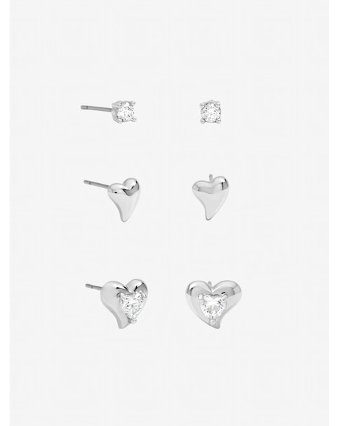 Jon Richard Rhodium Plated and Cubic Zirconia Heart Earrings - Multipack
