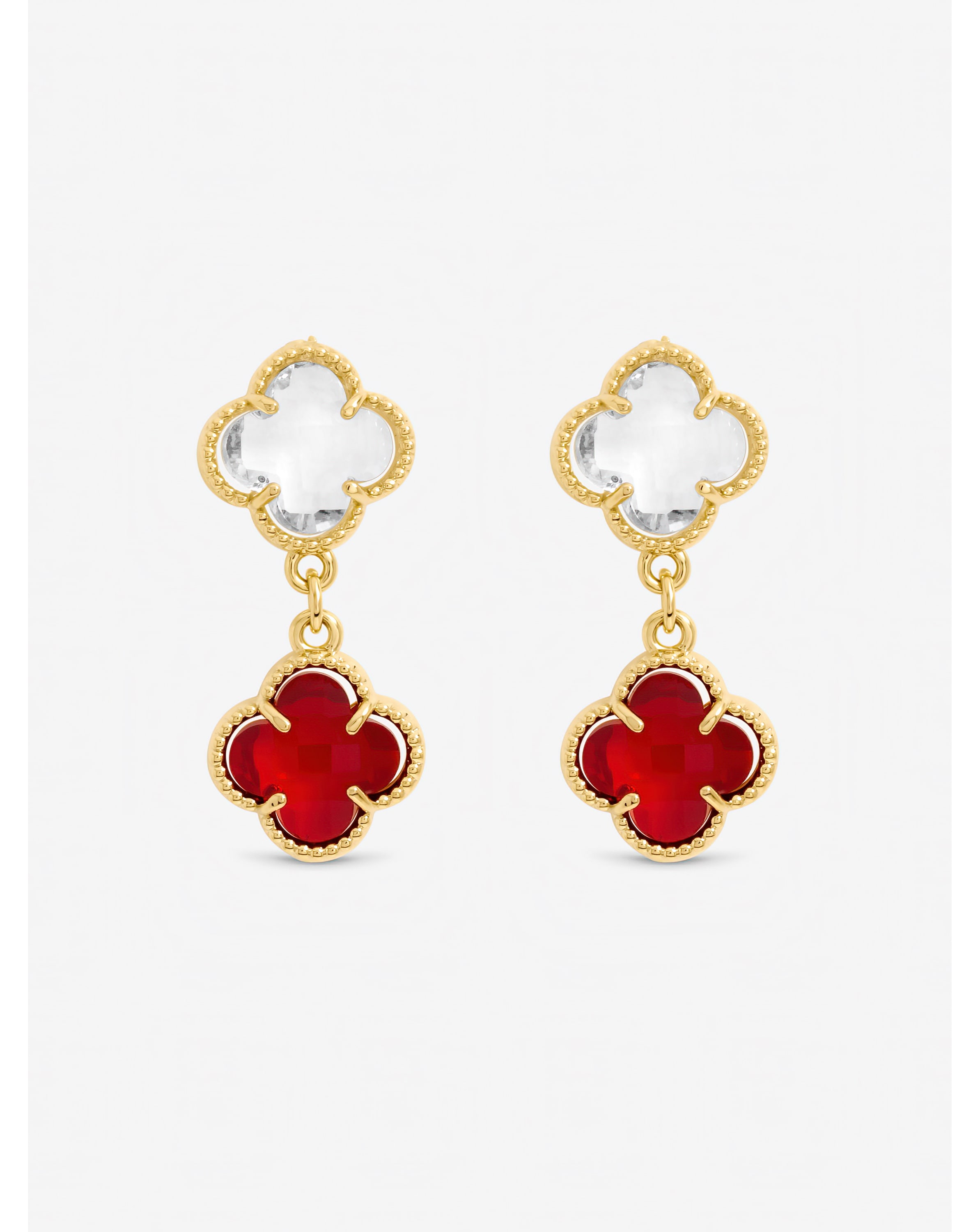 Gold Plated Ruby Crystal Clover Earrings