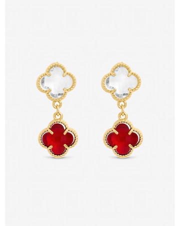 Jon Richard Gold Plated Ruby and Crystal Clover Drop Earrings