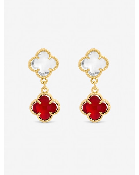 Jon Richard Gold Plated Ruby and Crystal Clover Drop Earrings