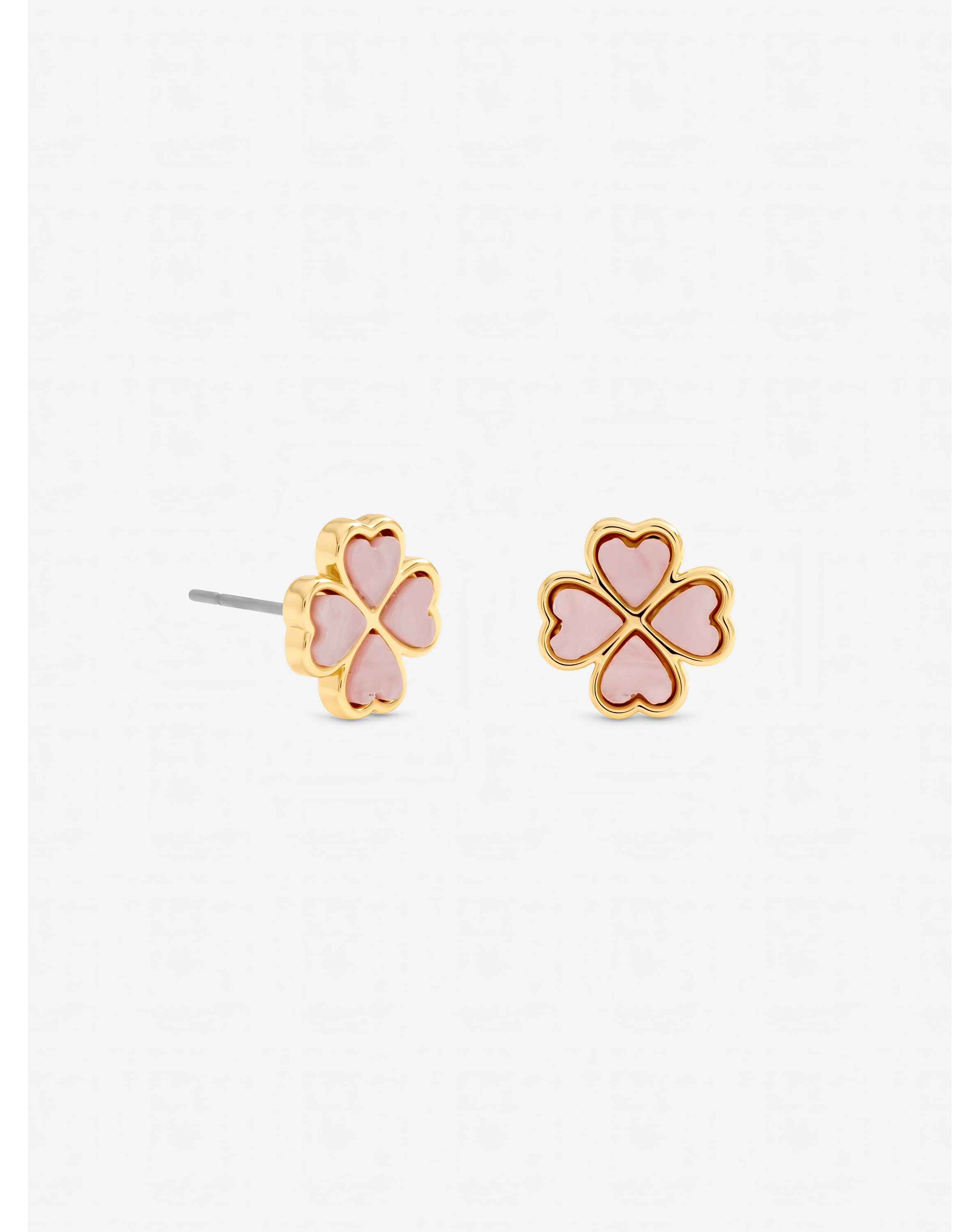 Gold Plated Pink Heart Clover Studs