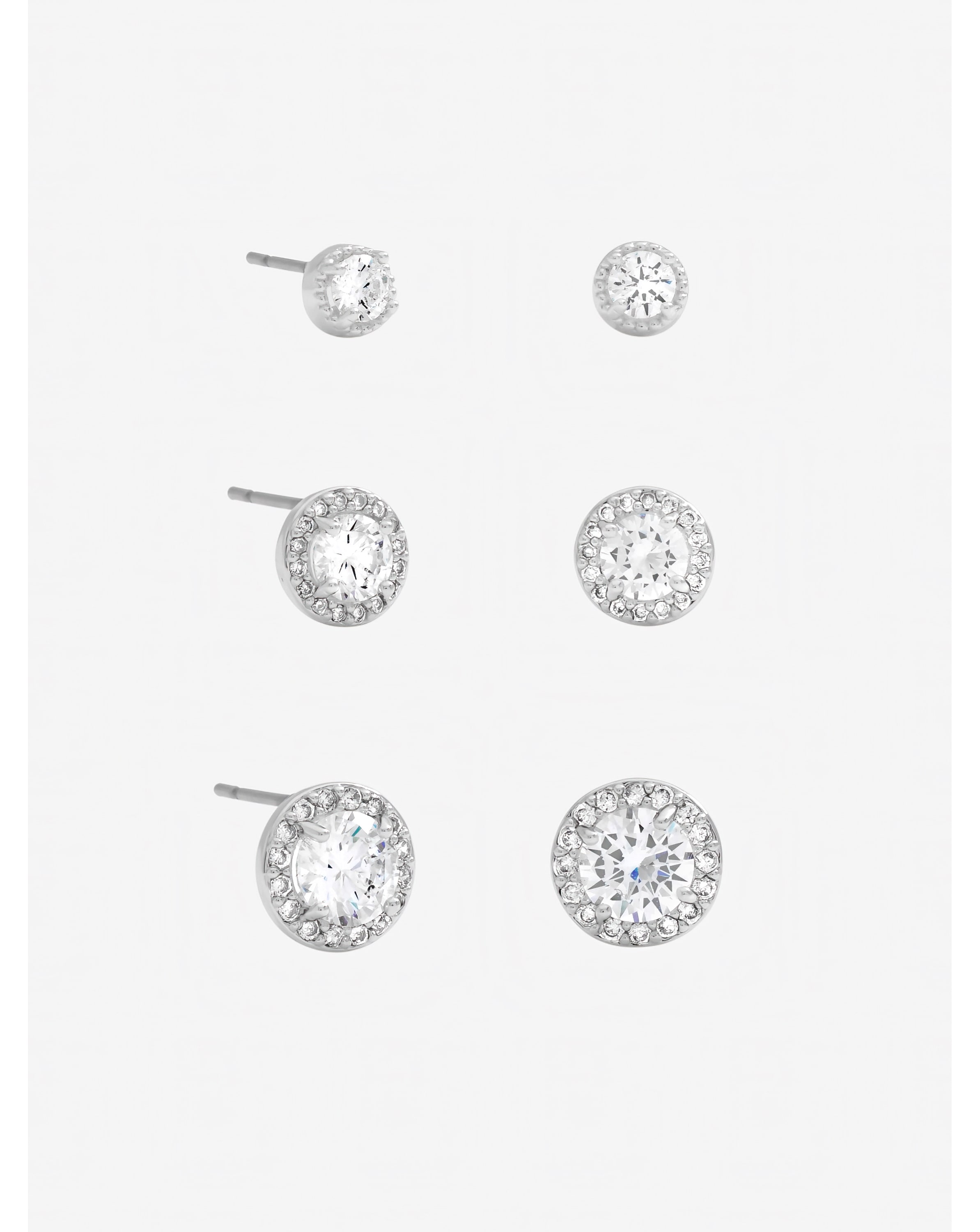 Silver Crystal Halo Earrings - Multipack