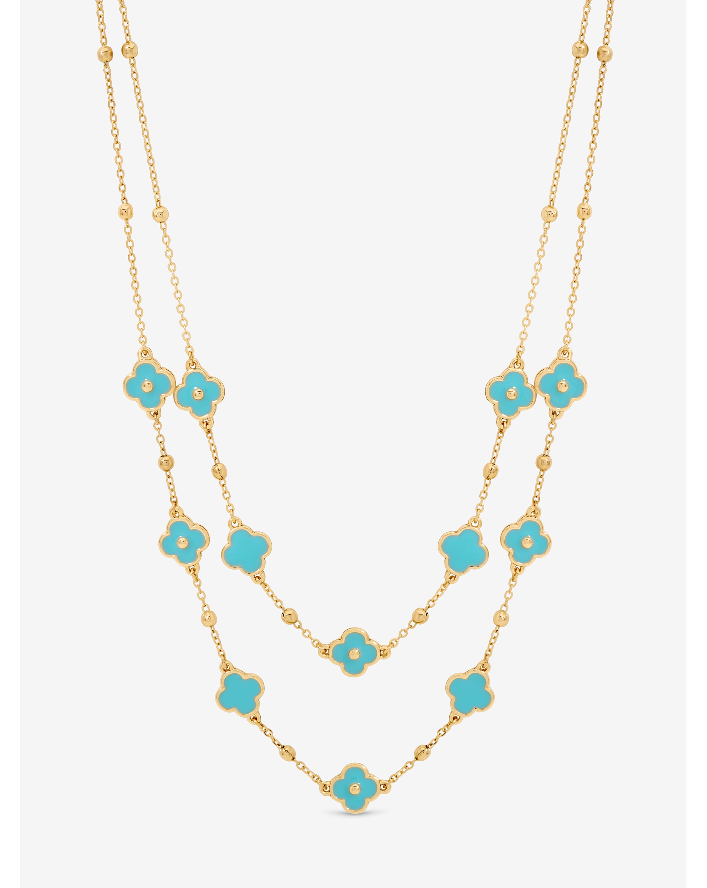 Turquoise Clover Double Row Necklace