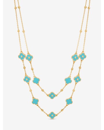 Mood Gold Plated and Turquoise Clover Double Row Necklace