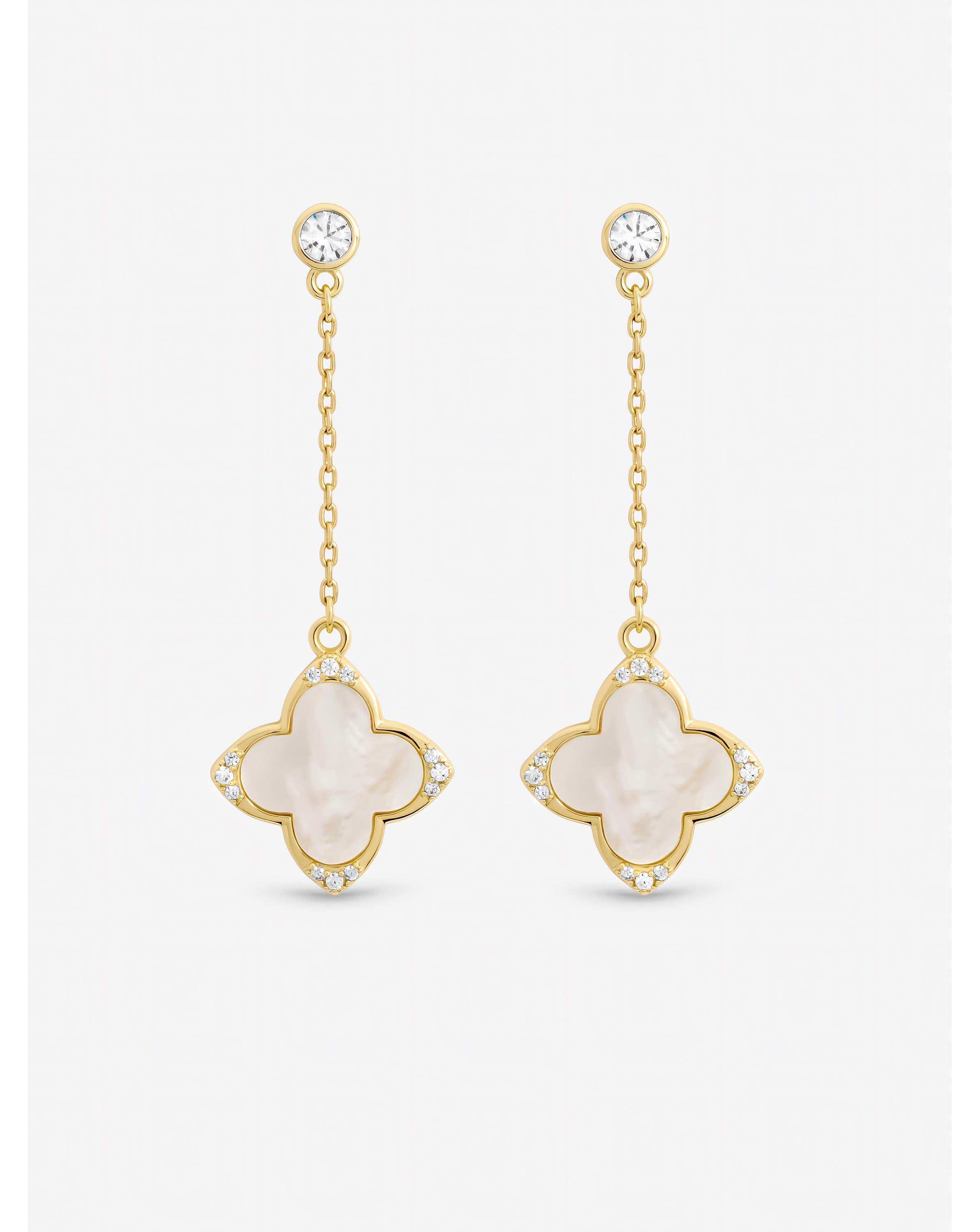 Gold Mother of Pearl Clover Earrings