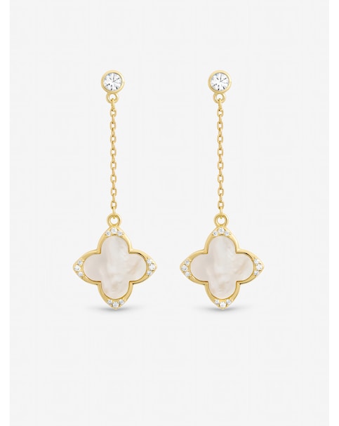 Gold Mother of Pearl Clover Earrings