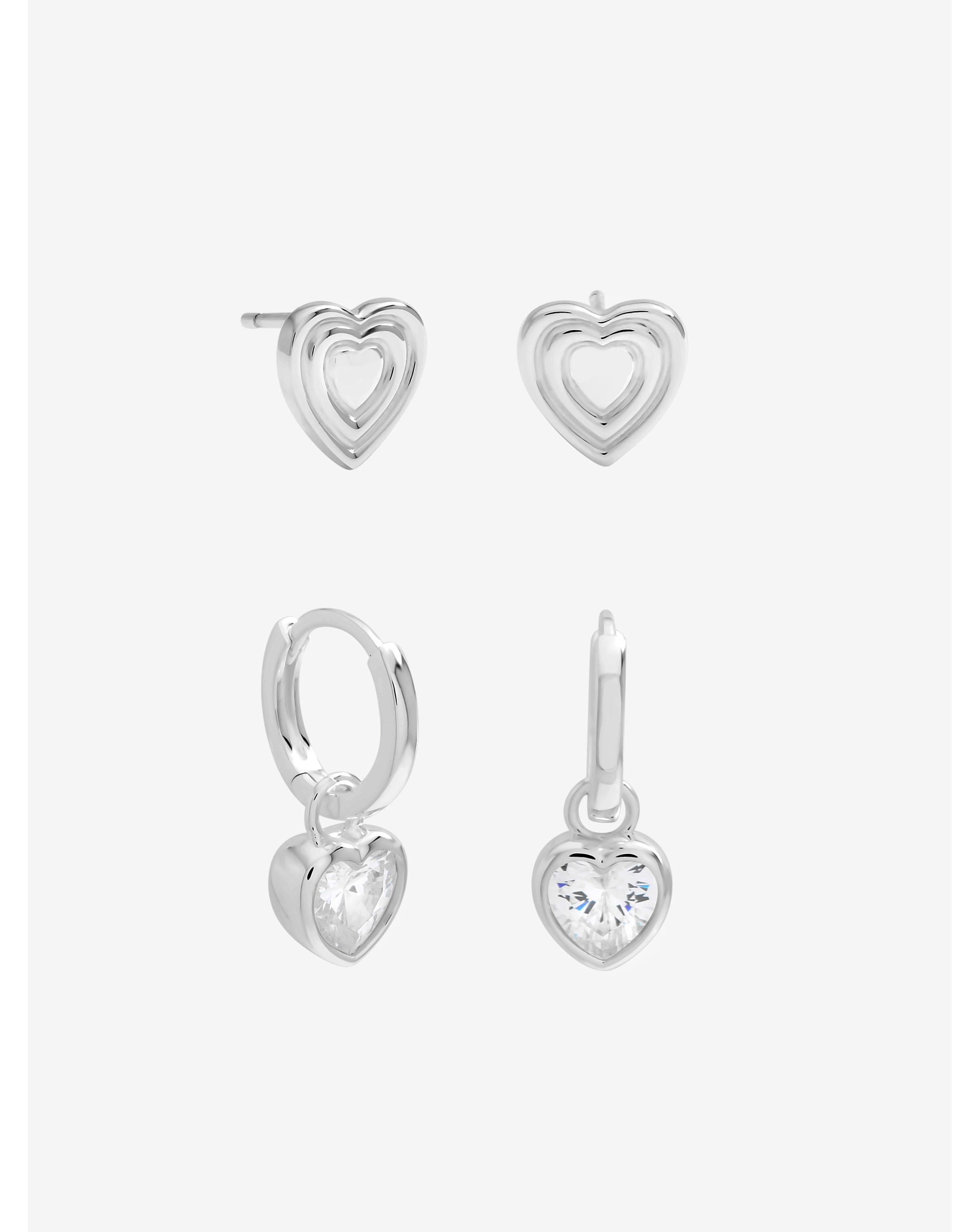 Silver Heart Earrings - Pack of 2