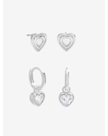 Inicio Sterling Silver Plated Heart Earrings - Pack of 2