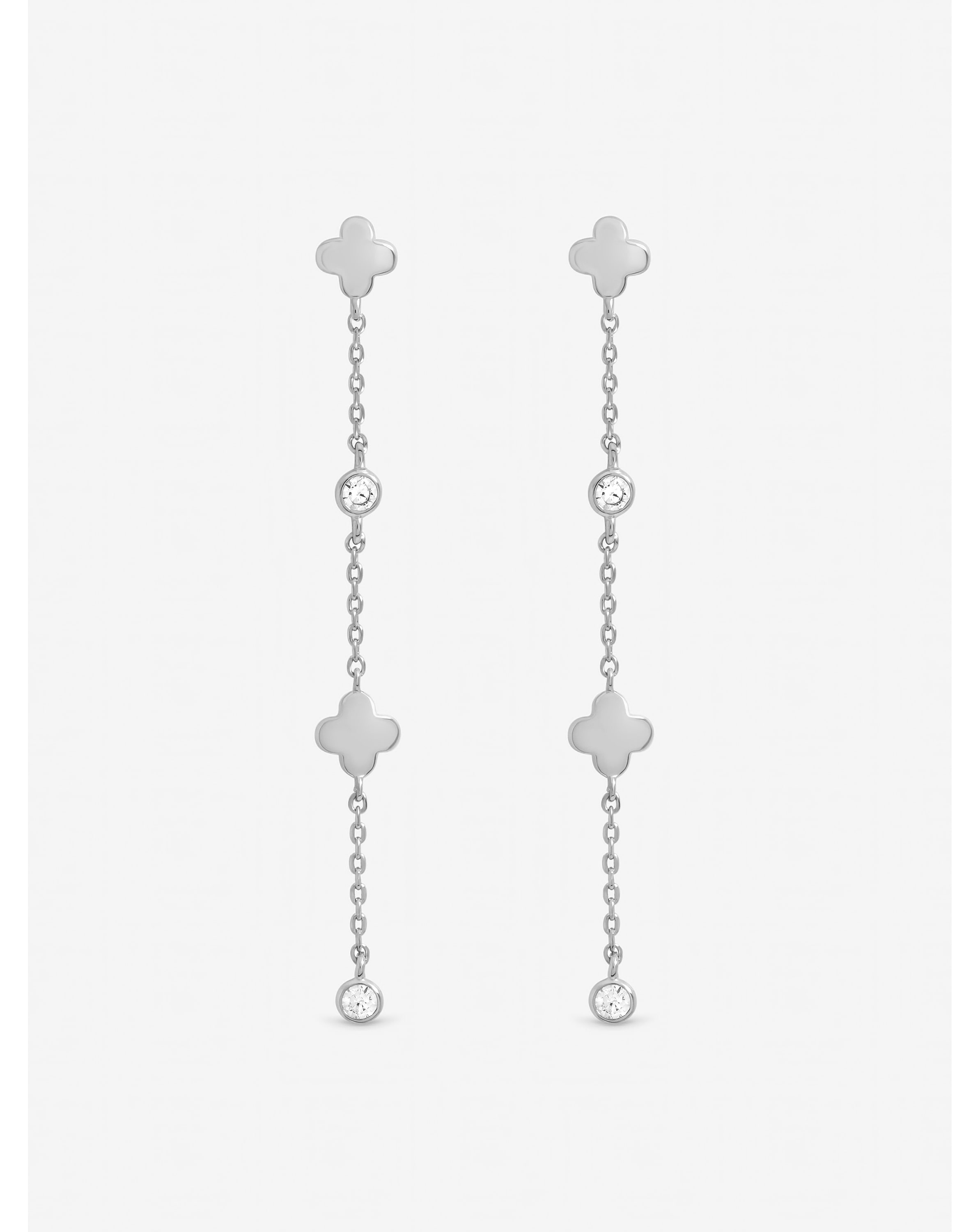 Crystal Clover Fine Long Drop Earrings