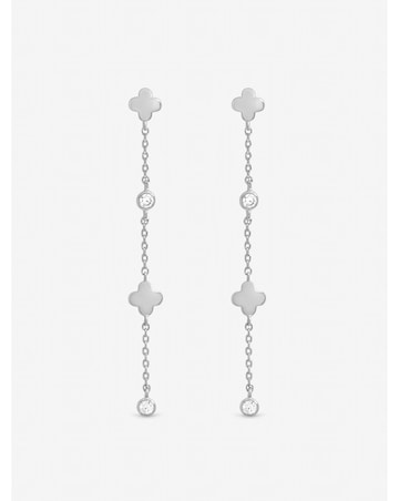 Inicio Sterling Silver Plated Crystal Clover Fine Long Drop Earrings