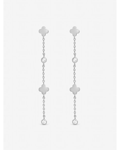 Inicio Sterling Silver Plated Crystal Clover Fine Long Drop Earrings