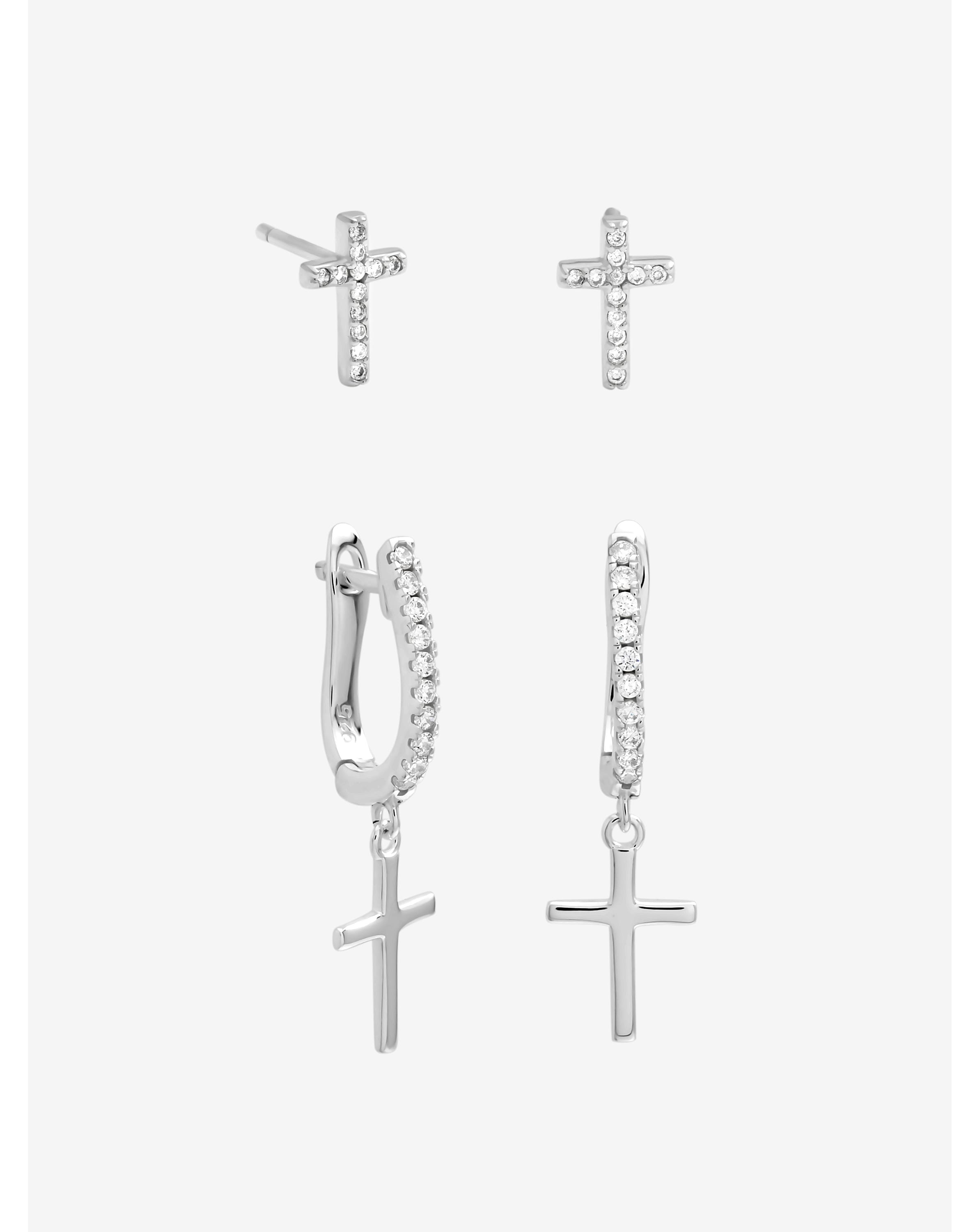 Silver Plated Cross Studs - Pack of 2