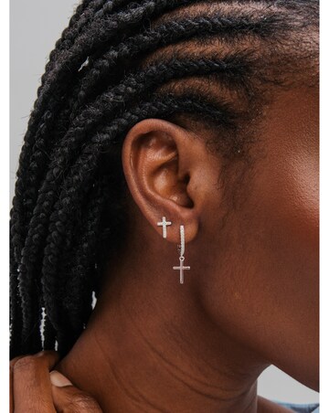 Inicio Sterling Silver Plated Cross Hoop and Stud Earrings - Pack of 2