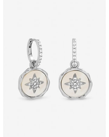 Inicio Sterling Silver Plated Mother of Pearl Celestial Charm Hoops