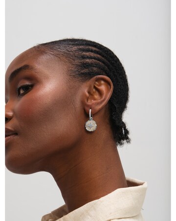 Inicio Sterling Silver Plated Mother of Pearl Celestial Charm Hoops