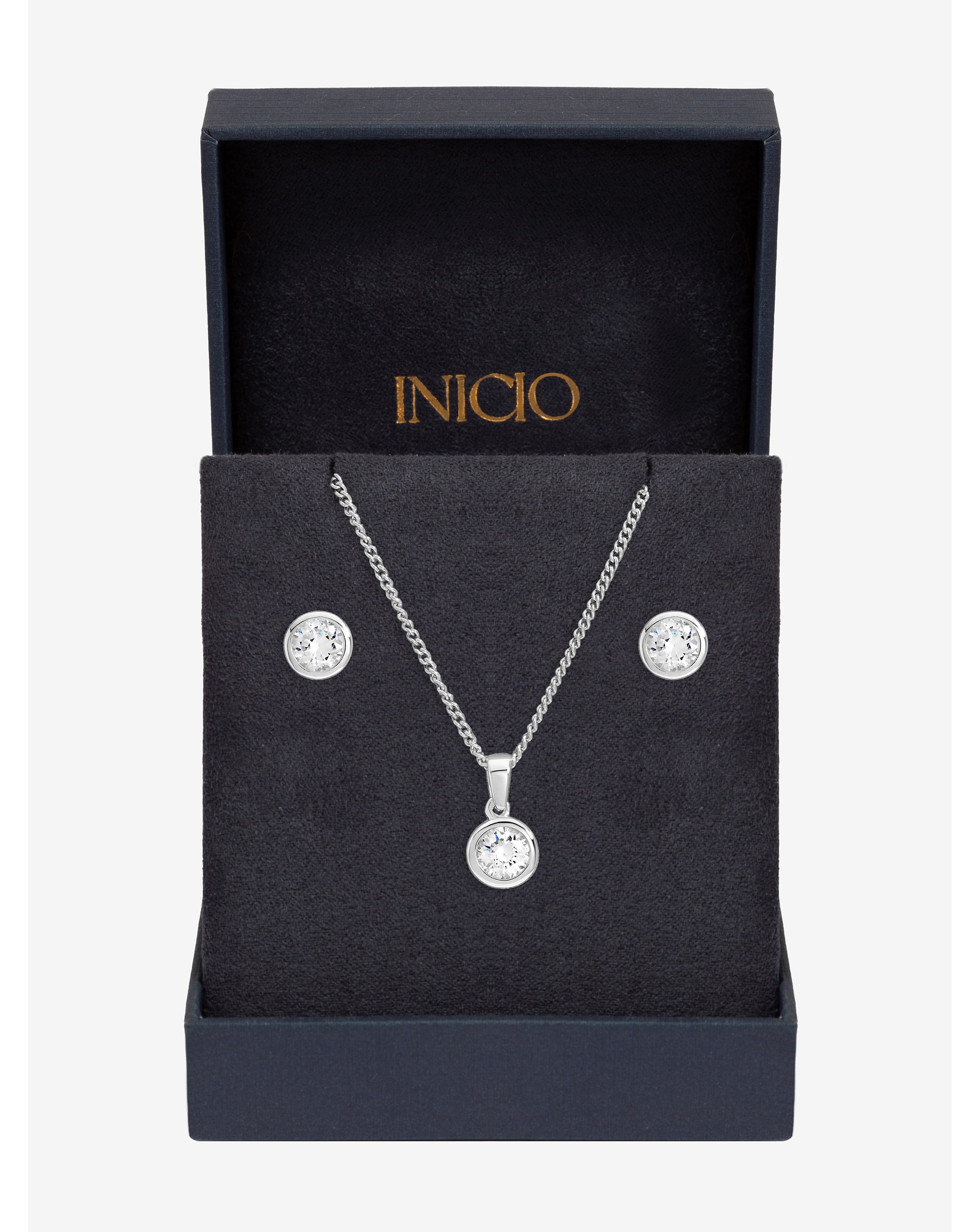 Silver Plated CZ Bezel Set - Gift Box
