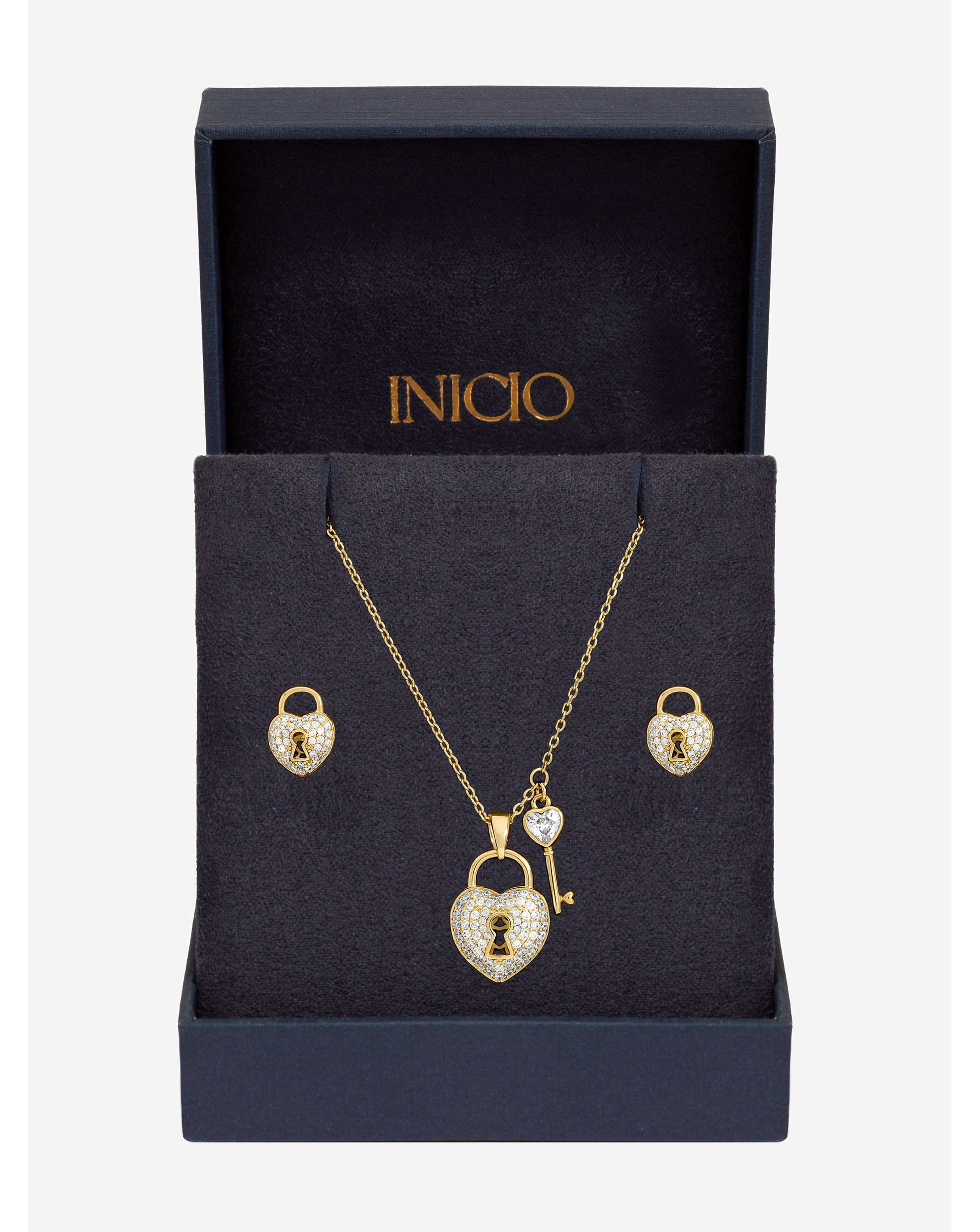 Gold Plated Padlock Heart Set - Gift Box