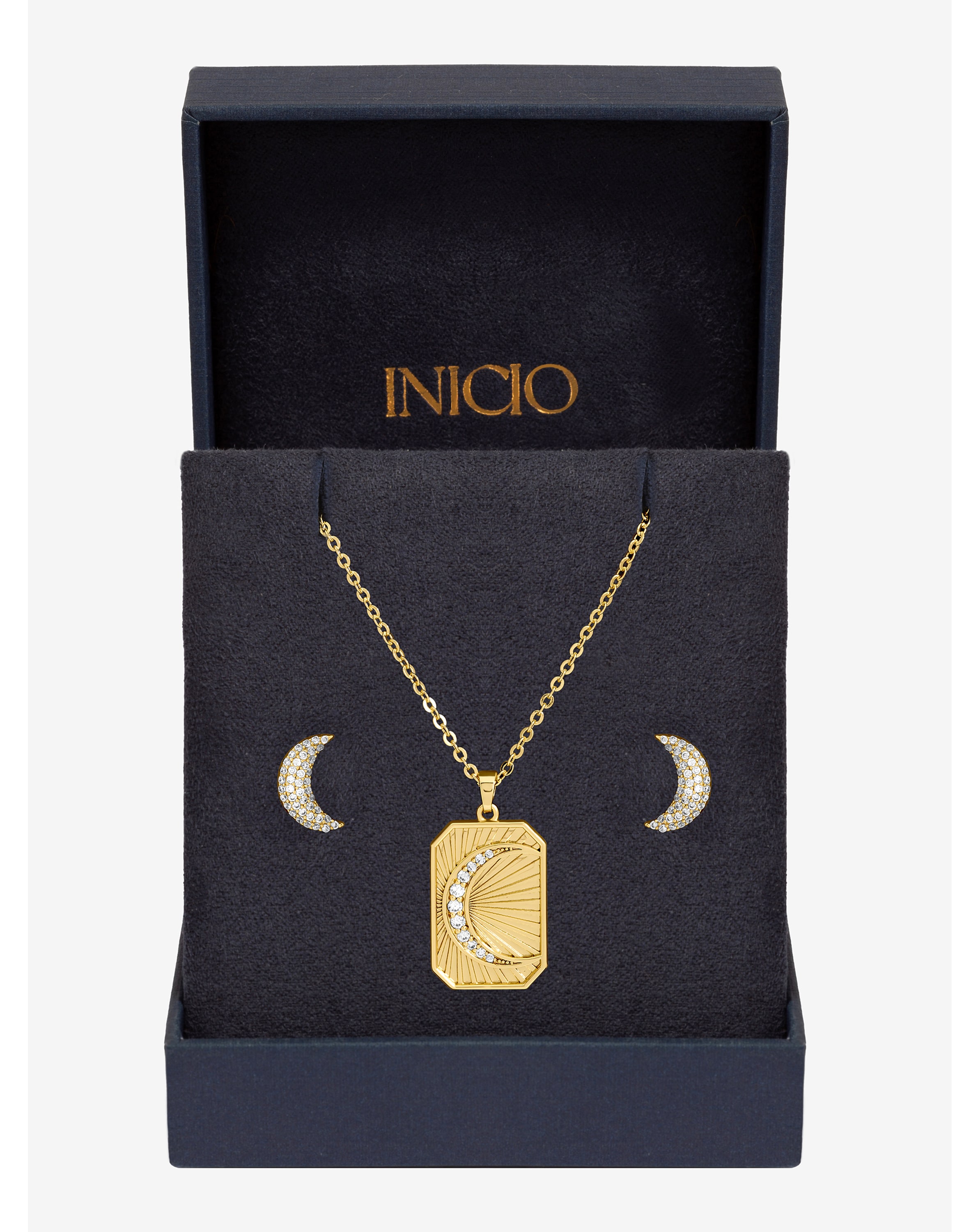 Gold Plated and Pave Moon Set - Gift Box