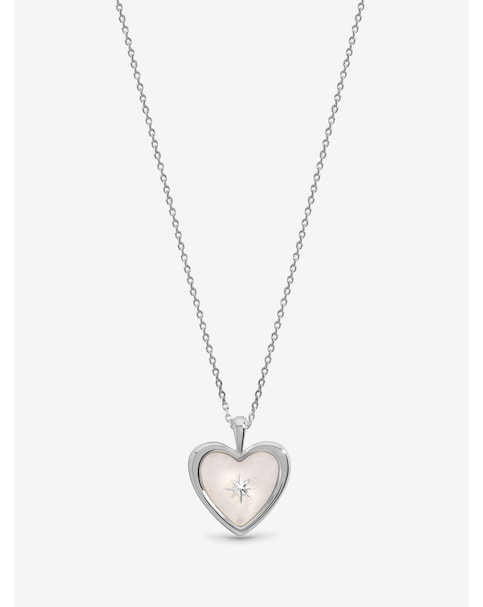 Inicio Sterling Silver Plated Mother of Pearl Heart Pendant - Gift Pouch