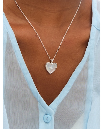 Inicio Sterling Silver Plated Mother of Pearl Heart Pendant - Gift Pouch