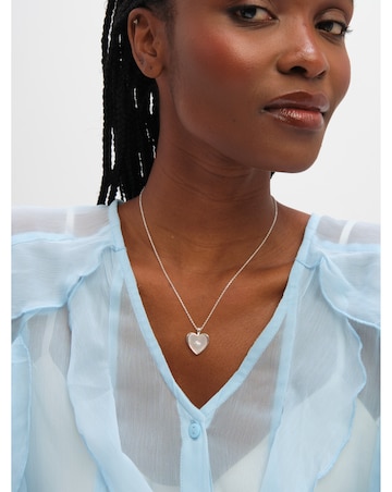 Inicio Sterling Silver Plated Mother of Pearl Heart Pendant - Gift Pouch