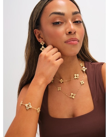 Jon Richard Gold Plated Textured Crystal Clover Earrings