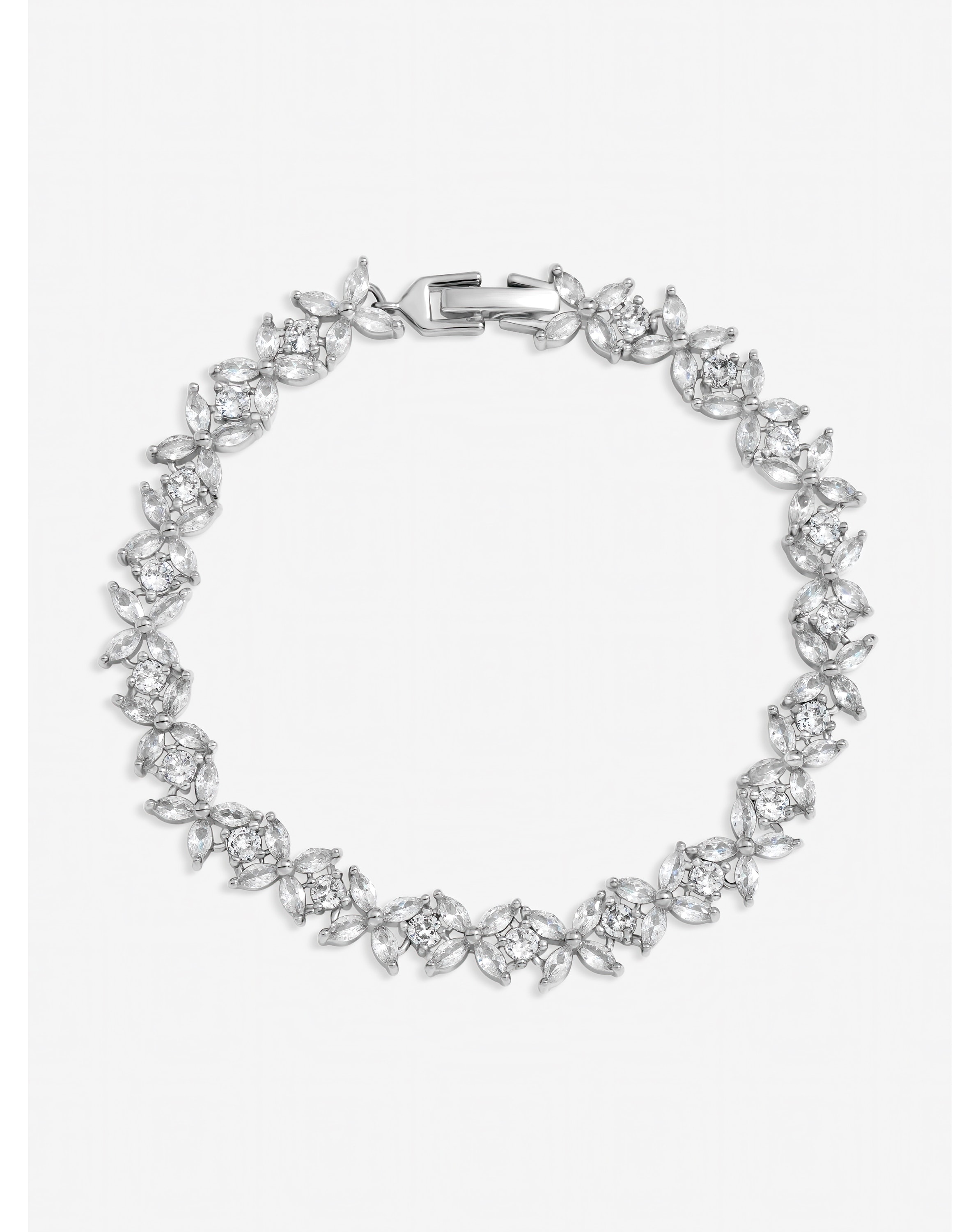 New In - Rhodium Plated CZ Floral Bracelet