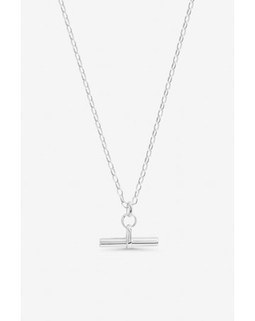 Inicio Sterling Silver Plated Polished T-Bar Pendant - Gift Pouch